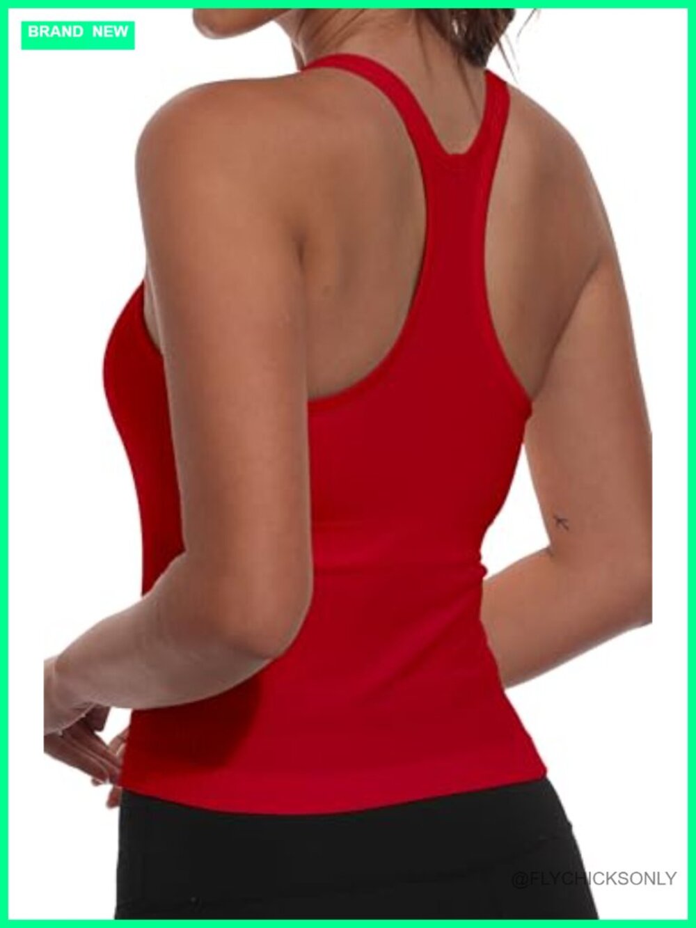 Women's Built-in Bra Crop Top Racerback Ribbed Workout Tank - Picture 3 of 5